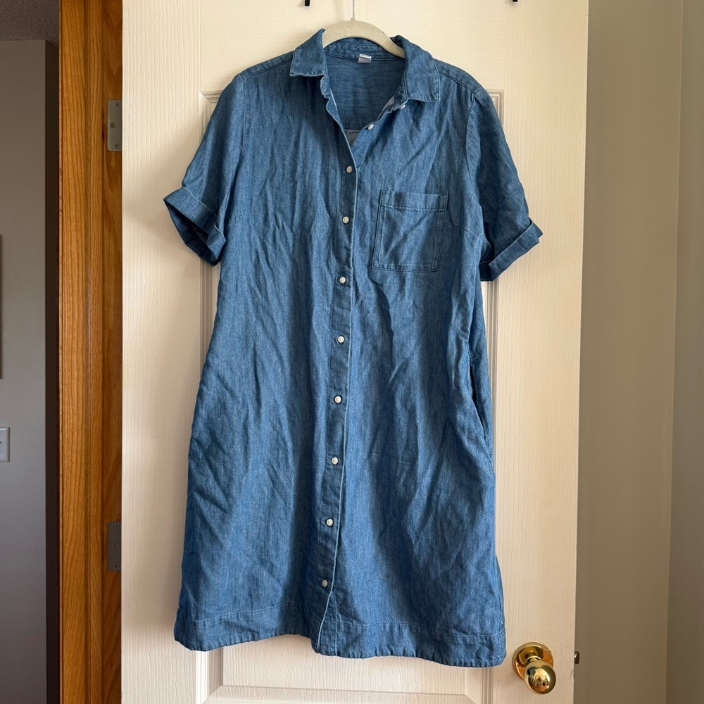Old Navy Blue Denim Shirt Dress M Tall